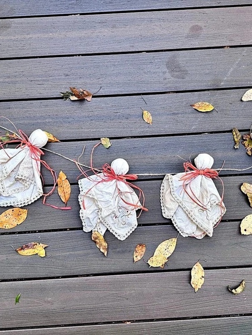 Handmade ghost garland made from vintage cloth napkins